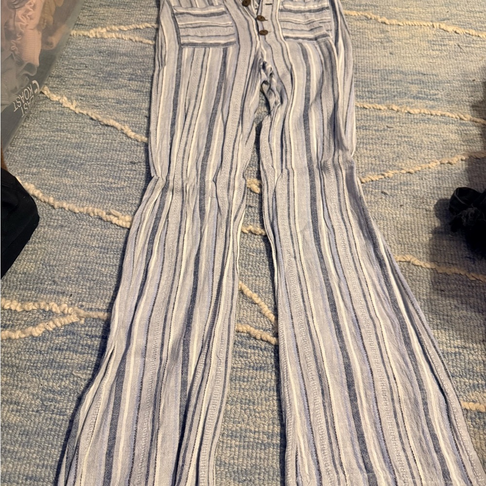 Indigo Rein Blue and White Striped Flare Pants